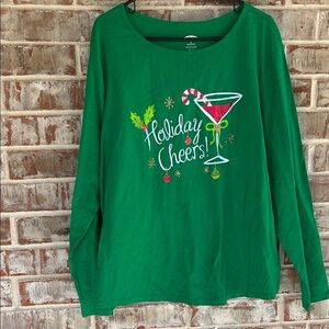 Holiday Time Green Cotton Holiday Cheers Martini Christmas Shirt